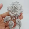 Whole -5 98 Luxury Bride 3 Leaf Flower Bouquet Clear Rhinestone Crystal Brooch Pin Beautiful Bridesmaid Jewelry289V