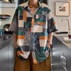 メンズカジュアルシャツ2023夏のファッショントレンド印刷短袖シャツアイスシルクファブリックラペルカラールーズブラック/グリーンカラーM-2xl