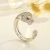 Animal Leopard Ring Temperament Wild Head Silver Plated Copper Womencluster Fashion Micro Set Hand Jewelry QME1283T