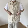 Men's Vests Spring Hooded Vest Men Fashion Oversized Pocket Streetwear Korean Loose Khaki Tooling Mens Sleeveless Jacket M-2XL