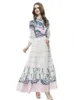 Casual Dresses Ld Linda Dell Summer Fashion Designer Vintage White Dress for Women Crew Neck Point Print Party