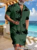 Survêtements pour hommes Vêtements de plage d'été Vêtements pour hommes Chemise hawaïenne Ensemble 2 pièces Tenue Boutonnée Chemises Noix de coco Imprimé Boutonné T-shirts Vacances 230719