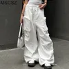 Women s Pants s Casual Baggy Woman Drawstring Waist Loose Cargo With Pocket White Jogger Women Y2K Harajuku 230720