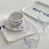 Tassen Untertassen Koreanischer Stil Nischencafé Einfacher Blauer Buchstabe Keramiktasse Untertasse Set Französische Retro Romantische Tasse Schicke Milch