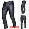 Biker Motocycle Long Leather Loose Street Style Steampunk Trousers Rock Roll Long Pants Men Straight PU Leather Pants316c