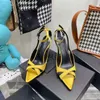 Sandaler Sexig Peep Toe Satin Sandaler Fashion High Heels Party Shoes Ankle Strap Gladiator Stiletto Runway Yellow Shoes for Women L230720