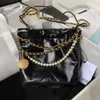 10A Top Tier Mirror Qualidade Mini Bolsa de Compras 20cm Luxo Digners Bolsa Feminina Couro Real Bezerro Bolsa Acolchoada Bolsa Preta Alça de Ombro Caixa de Corrente Bolsa de PérolasFPLS