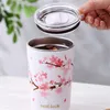 Tumblers rostfritt stål Cherry Blossom Cup Dubbel väggkaffe med täckläcka Proof Travel Camping Tea Roller Drink 230719