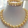 Jewelryr Pearl Set 12mm Or Collier de perles de coquillages des mers du Sud Bracelet 18''7 5''Set 207S