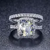 Whole 3 55CT Princess Synthetic Diamond Engagement Ring Set For Women 925 Sterling Silver 18K White Gold Plated Wedding Ring317i