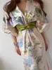 Abiti casual Vintage Japan Style Midi Dress For Women 2023 Elegante Chic Floral Bodycon Party Birthday Vestidos Moda femminile One Pieces