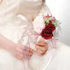 Flores decorativas Flores artificiales Ramo de rosas Novia Mano Sosteniendo Hermoso Regalo de seda Decoración de mesa de boda