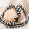 Superb 18 8-9mm Natural Tahitian genuine black multic round pearl necklace218N