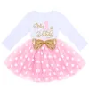 1-3Y Bébé Filles D'anniversaire Robe Sequin Bowknot À Manches Longues Col Rond Tops Avec Chic Lettres Imprimer Nouveau-Né Infantil Tutu Outfit