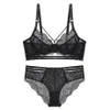 Conjunto de calcinha e sutiã transparente ultrafino de renda sexy com pedras push up sutiã bandagem lingerie feminina A B C D Copa 2020 Novo Y3298