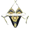 Kvinnors badkläder sexig snörning uppdelad dubbel bokstäver mönster baddräkt samla strappy bikini set hängande nack simning slitage 2 bit d dhbcx