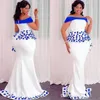 Aso Ebi Styles Meerjungfrau-Abendkleid mit Schößchen 2019, schulterfrei, Spitze, Blumenmuster, afrikanisch, nigerianischer Anlass, Abschlussball, Party, 291 W