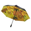 Parapluies Van Gogh Tournesol Peinture Parapluie Soleil/Pluie Triple Pliage Résistant aux UV Adhésif Noir Parapluie Automatique Pare-Brise 230719
