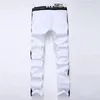 Novo jeans masculino rasgado listrado branco reto skinny casual buraco motociclista calças jeans plus size 0103224J