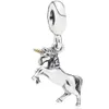 Alta qualità reale S925 argento sterling cavallo unicorno ciondola ciondolo ciondolo adatto per braccialetto Pandora fascino di perline fai da te con piatto d'oro287i