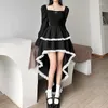 Casual Kleider Frauen Kleidung 2023 Europäischen Stil Frühling Herbst Einfarbig Schlanke Hohe Taille Fashion Square Kragen Spitze Langarm kleid