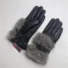 2021 Nya damer läderhandskar vintercykling varm kanin hår mode utomhus pekskärm läderhandskar193t