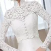 Vintage New White Avorio Giacca da sposa Bolero da sposa Manica lunga Applique in pizzo Top Collo alto Custom Made Wraps Giacche2840