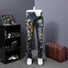 Мужские вышивающие джинсы Moto Biker Denim Pant Pant Tiger Flower Emelcodery Fashion Desing