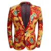 Heren Pakken Blazers Chinese Stijl Rode Draak Print Pak Mannen Podium Zanger Dragen 2 Stuks Set Slim Fit Bruiloft smoking Kostuum 170w