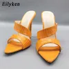 Sandals Eilyken Orange Narrow Band Slippers Mule High Heels Women Sandals Pointed toe Strappy Slides Party Shoes Zapatos Mujer L230720