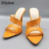 Sandalen Eilyken Oranje Smalle Band Slippers Mule Hoge Hakken Vrouwen Sandalen Puntschoen Strappy Slides Party Schoenen Zapatos Mujer L230720