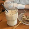 Tazze Piattini Caffè a righe Tazze di vetro resistenti al calore Antiscivolo Elegante tazza da tè trasparente per cappuccino Latte Succo di frutta