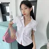 Women's Blouses Karrram Korean Fashion Double Pocket Shirt Preppy Style Irregular Cropped Japanese White Kpop Designer