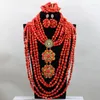 Halsbandörhängen Set Exclusive African Nigerian Wedding Coral Beads Jewelry Flower Brosch Pendant Statement CNR511