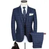 Blue Plaid Suits Herringbone Retro Gentleman Style Custom Made skräddarsy Blazer för män 3 Piece235L