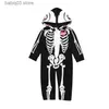 Jumpsuits Children's 2023 Spring and Autumn Skull Head Long Sleeve Bodysuit Romper Halloween Hooded Infant Creeper T230720