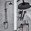 Black Bronze Rainfall Shower Set Single Handle Swivel Waterfall Spout Bath Shower Mixer Faucet Brass Hand Shower Height Adjustab193O