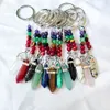 Natural Stone 7 Chakra Beads Hexagon Prism Key Rings Chains Keychains Healing Crystal Keyrings for Women Men