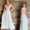 Vintage V Neck Plus Size Bröllopsklänningar Brudklänningar Långa illusionärmar Applique Hollow Backl Lace Wedding Reception Dress BOH247H