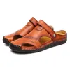 Sandalet Yaz Erkek Deri Klasik Roman Sürgülü Açık Spor Ayakkabı Plaj Kauçuk Flep Su Yürüyüşü 230719