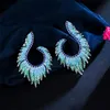 Bohemia Blue Feather Projektanta kolczyka dla kobiety Aaa AAA Cubic Zirkonia Copper Women Wedding Emental Diamond Colds S925 Sterling Srebrna biżuteria igła