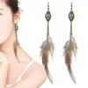 Dangle Earrings Fashion Rhinestone Feather Pendant Vintage Metal Long Tassel Women Boho Stud Party Jewelry Gifts