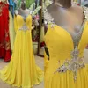 Charmante jaune en mousseline de soie robes de demoiselle d'honneur 2020 dos nu cristal perles robe de soirée de mariage demoiselle d'honneur robes formelles col en V Pro2743