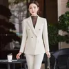 Women's Two Piece Pants Green Suits Women 2023 Spring High End Fashion Temperament Formal Long Sleeve Slim Blazer And Office Ladies Work