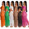 Work Dresses Knitted Tassel Beach Two Piece Skirts Sets Women Sexy Hollow Out Off Shoulder Crop Top Bodycon Maxi Skirt Vacation Dress Suits