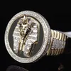 Whole-P Gold Silver Color Egyptian King Tutankhamen Ring Egypt Pharaoh King Motor Biker Mens Icro Paved Stone Round Rings2934