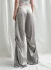 Spodnie damskie moda satynowa szeroka noga workowate sznurka do joggingu dresowe 2023 Summer Low Rise Spodni elegancka streetwear