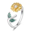 Bague réglable couleur or tournesol fleur bagues femmes couleur argent Design bijoux amour cadeau pour fille en gros