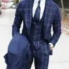 Classic Wedding Tuxedos Men's Suits Slim Fit Suit for Men Blue Check Formal Groom Bridal Wide Peak Lapel Tuxedo Custom Made311o