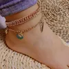 Double Layers Chunky Chain Anklet Set Shell Shape Pendant Ankle Bracelet 230719